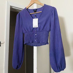 NWT MONKI BALLOON SLEEVE TOP WITH BUTTONS